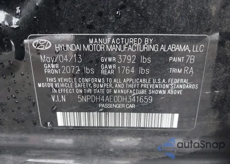 2013 Hyundai Elantra Gls z USA, uszkodzony, nr VIN 5NPDH4AE0DH341659